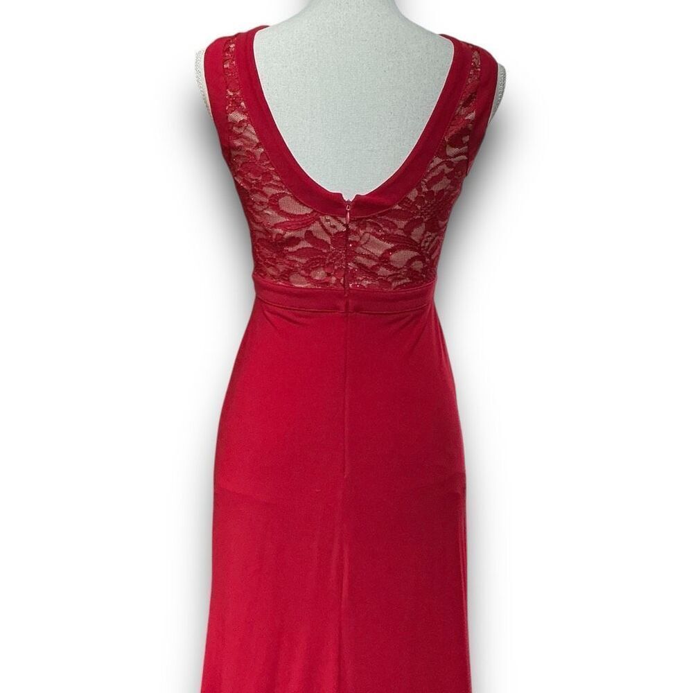 Morgan & Co Illusion Lace Top Long Side Split Sequence Evening Gown Maxi Dress - Picture 5 of 10